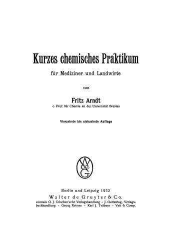 Kurzes chemisches Praktikum für Mediziner und Landwirte