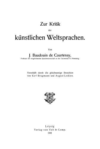 Zur Kritik der künstlichen Weltsprachen
