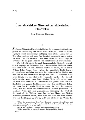 Über absichtslose Missethat im altdeutschen Strafrechte