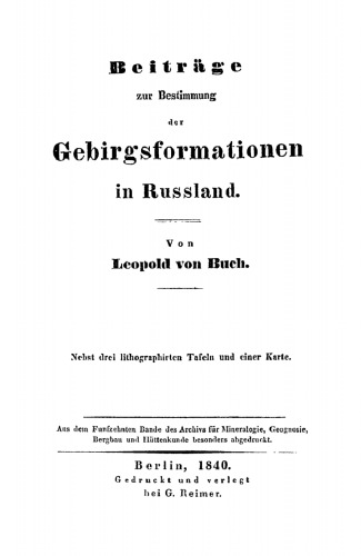 Beiträge zur Bestimmung der Gebirgsformationen in Russland