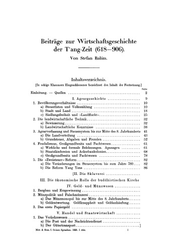Beiträge zur Wirtschaftsgeschichte der T'ang-Zeit 618–906