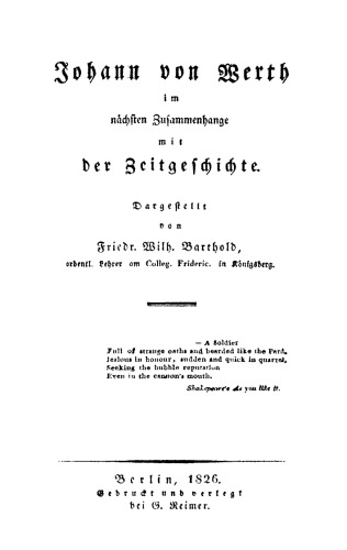 Johann von Werth im nächsten Zusammenhange mit der Zeitgeschichte