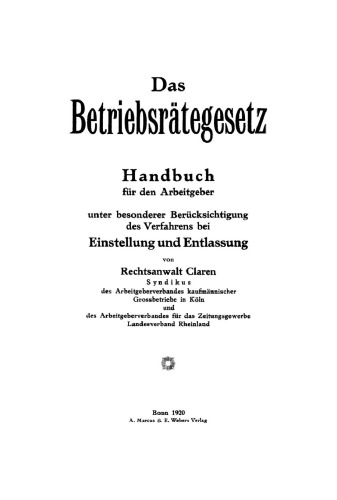 Das Betriebsrätegesetz: Handbuch für den Arbeitgeber