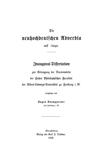 Die neuhochdeutschen Adverbia auf -lings: Inaugural Dissertation