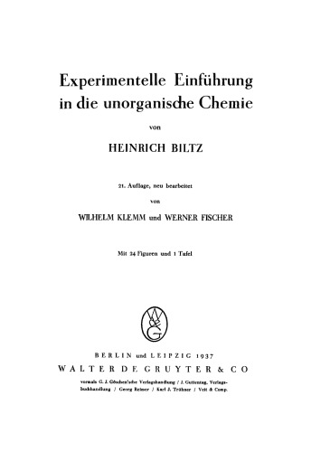 Experimentelle Einführung in die unorganische Chemie