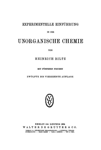 Experimentelle Einführung in die unorganische Chemie