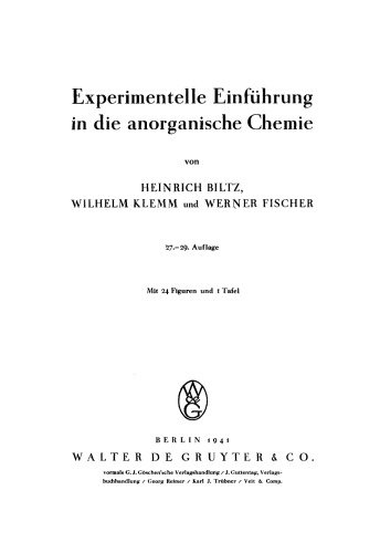 Experimentelle Einführung in die anorganische Chemie