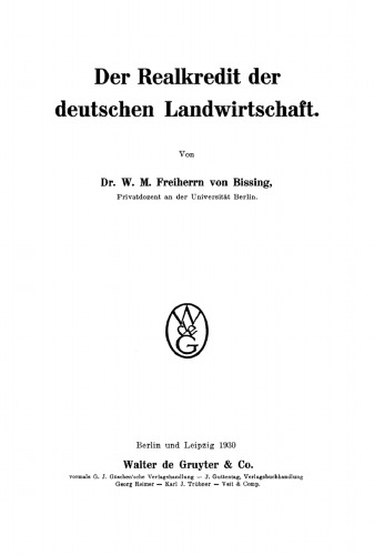 Der Realkredit der deutschen Landwirtschaft