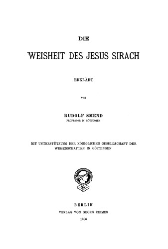 Die Weisheit des Jesus Sirach