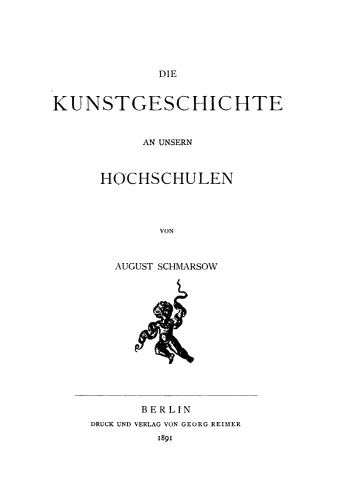 Die Kunstgeschichte an unsern Hochschulen
