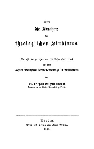 Ueber die Abnahme des theologischen Studiums
