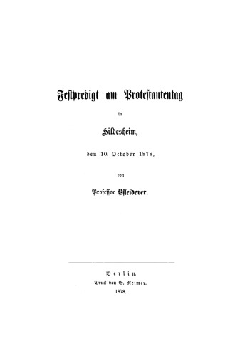 Festpredigt am Protestantentag in Hildesheim, den 10. October 1878