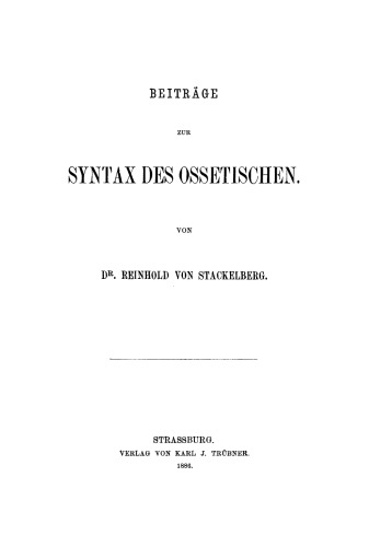 Beiträge zur Syntax des Ossetischen
