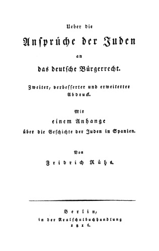 Ueber die Ansprüche der Juden an das deutsche Bürgerrecht