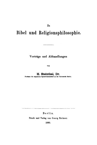 Zu Bibel und Religionsphilosophie: Vorträge und Abhandlungen