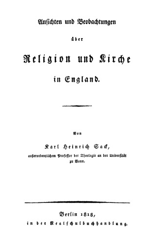 Ansichten und Beobachtungen über Religion und Kirche in England