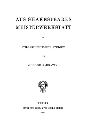 Aus Shakespeares Meisterwerkstatt: Stilgeschichtliche Studien