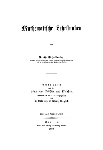 Mathematische Lehrstunden: Aufgaben aus der Lehre vom Größten und Kleinsten