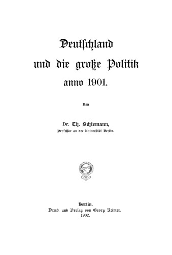Deutschland und die große Politik anno ...: Band 1 1901