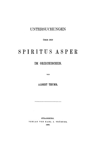 Untersuchungen über den Spiritus Asper im Griechischen