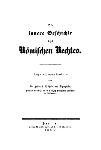 Die innere Geschichte des Römischen Rechts