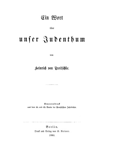 Ein Wort über unser Judenthum