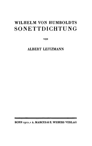 Wilhelm von Humboldts Sonettdichtung