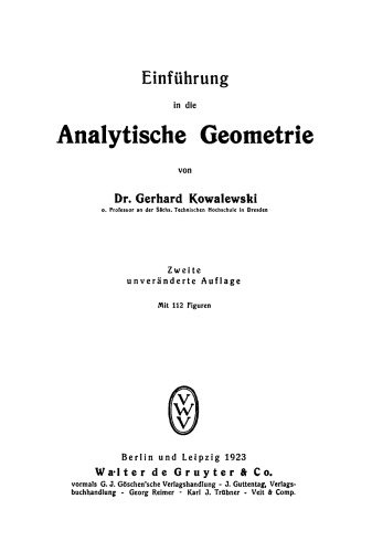 Einführung in die analytische Geometrie