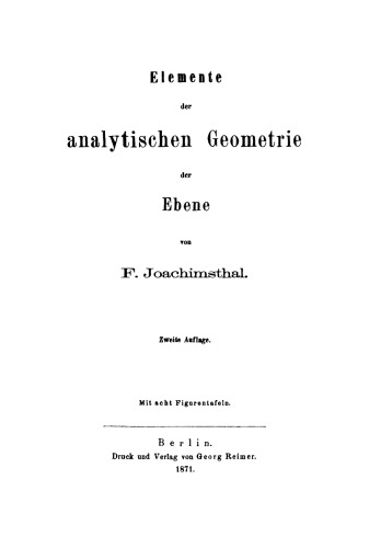 Elemente der analytischen Geometrie der Ebene