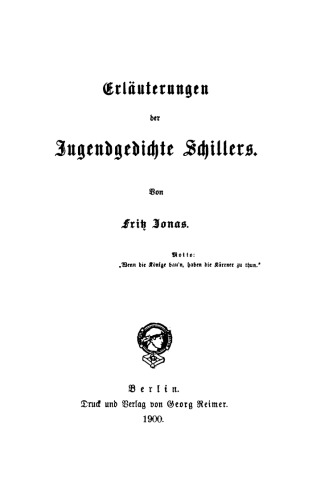 Erläuterungen der Jugendgedichte Schillers