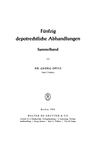 Fünfzig depotrechtliche Abhandlungen: Sammelband