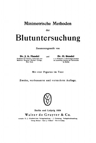 Minimetrische Methoden der Blutuntersuchung