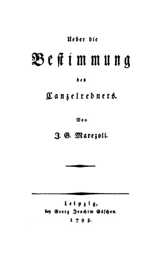 Ueber die Bestimmung des Canzelredners
