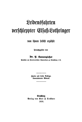 Leidensfahrten verschleppter Elsass-Lothringer, von ihnen selbst erzählt