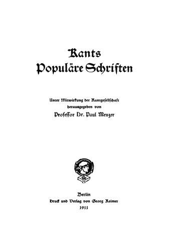 Kants Populäre Schriften