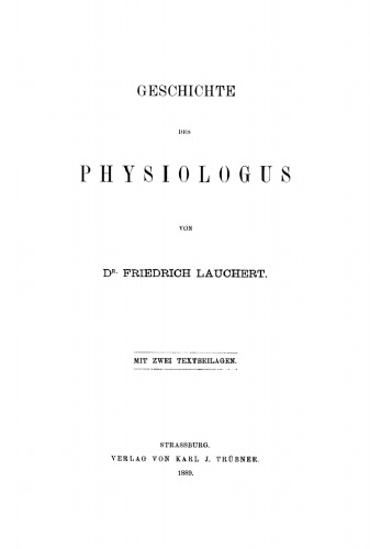 Geschichte des Physiologus: Mit zwei Textbeilagen