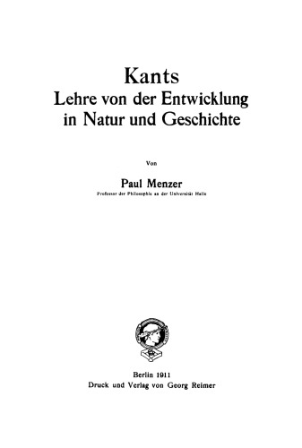 Kants Lehre von der Entwicklung in Natur und Geschichte