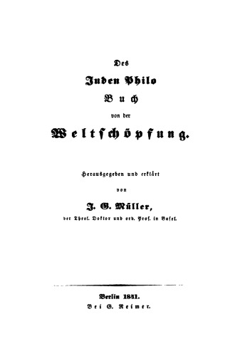 Des Juden Philo Buch von der Weltschöpfung