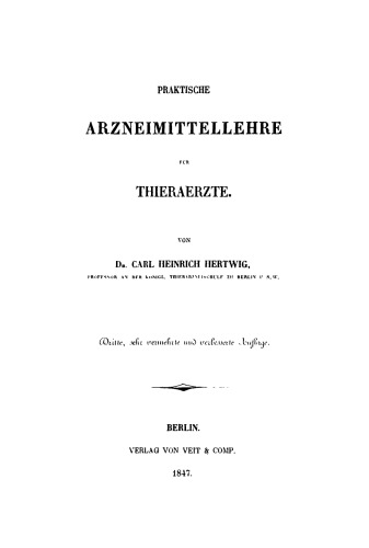 Praktische Arzneimittellehre für Thierärzte