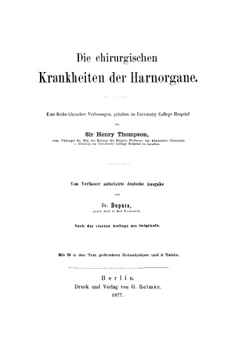Die chirurgischen Krankheiten der Harnorgane