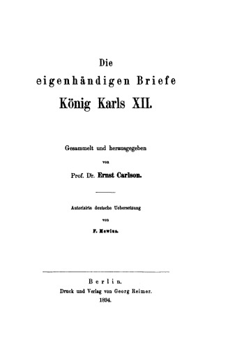 Die eigenhändigen Briefe König Karls XII.