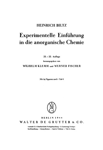 Experimentelle Einführung in die anorganische Chemie