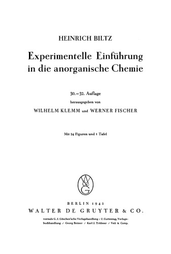 Experimentelle Einführung in die anorganische Chemie