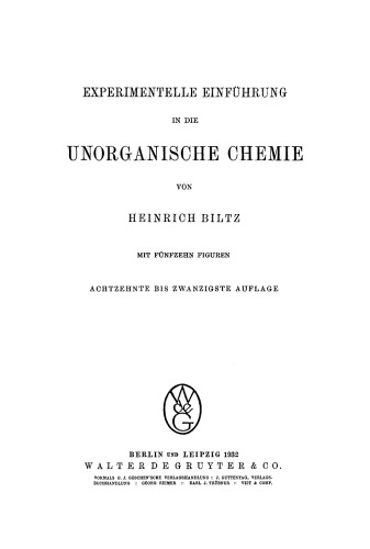 Experimentelle Einführung in die unorganische Chemie