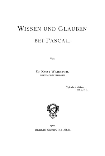 Wissen und Glauben bei Pascal