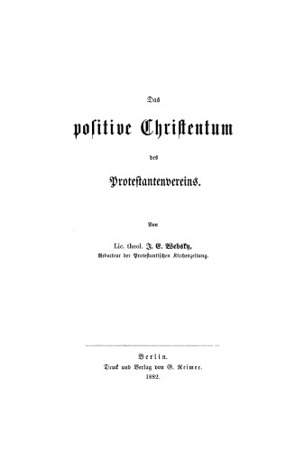 Das positive Christentum des Protestantenvereins