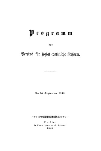 Programm des Vereins für sozial-politische Reform: Am 20. September 1848