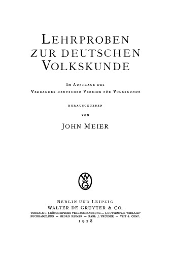 Lehrproben zur deutschen Volkskunde