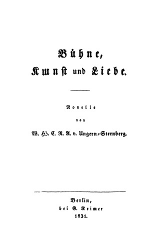 Bühne, Kunst und Liebe: Novelle
