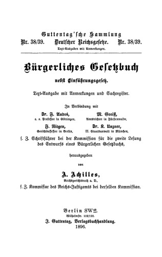 Bürgerliches Gesetzbuch nebst Einführungsgesetz: Text-Ausgabe mit Anmerkungen und Sachregister
